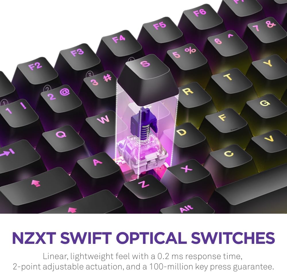 NZXT Function 2 MiniTKL Wired Tenkeyless Optical Gaming Keyboard - 8K Polling Rate - Linear Optical Switches - Adjustable Actuation - Double-Shot PBT Keycaps - RGB - Hot-Swappable - Black - Image 2