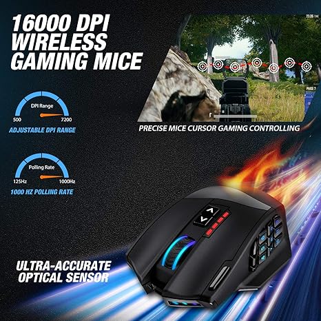 Venus Pro RGB Wireless MMO Gaming Mouse, 16,000 DPI Optical Sensor, 2.4 GHz Transmission Technology, Ergonomic Design, 16M Chroma RGB Lighting, 16 programmable Buttons, Up to 70 Hours - Image 2